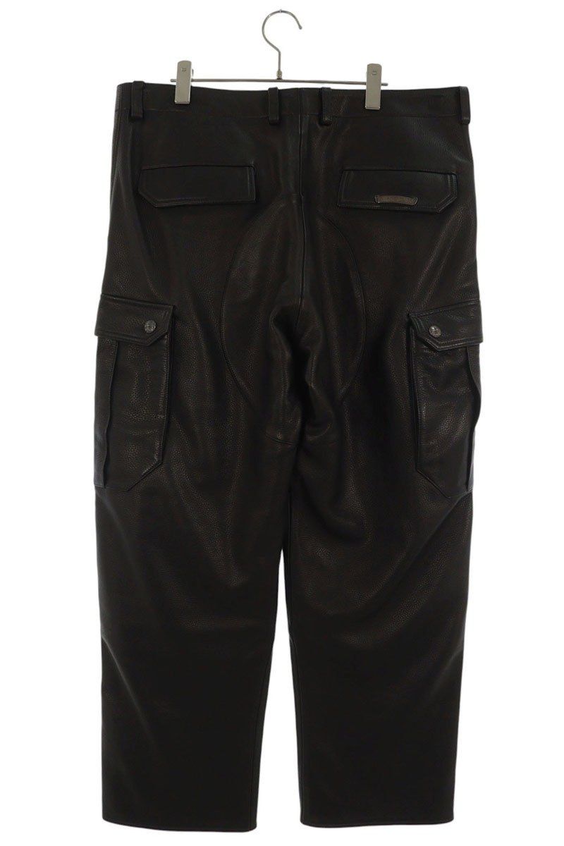 Chrome Hearts Devil Dog Lthr Cross Button Leather Long Pants — view 2