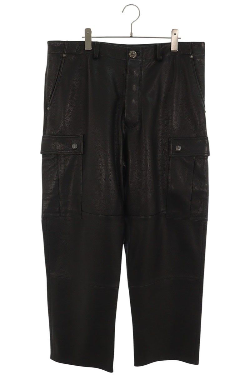 Chrome Hearts Devil Dog Lthr Cross Button Leather Long Pants