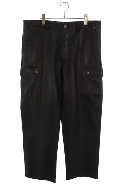 Chrome Hearts Devil Dog Lthr Cross Button Leather Long Pants