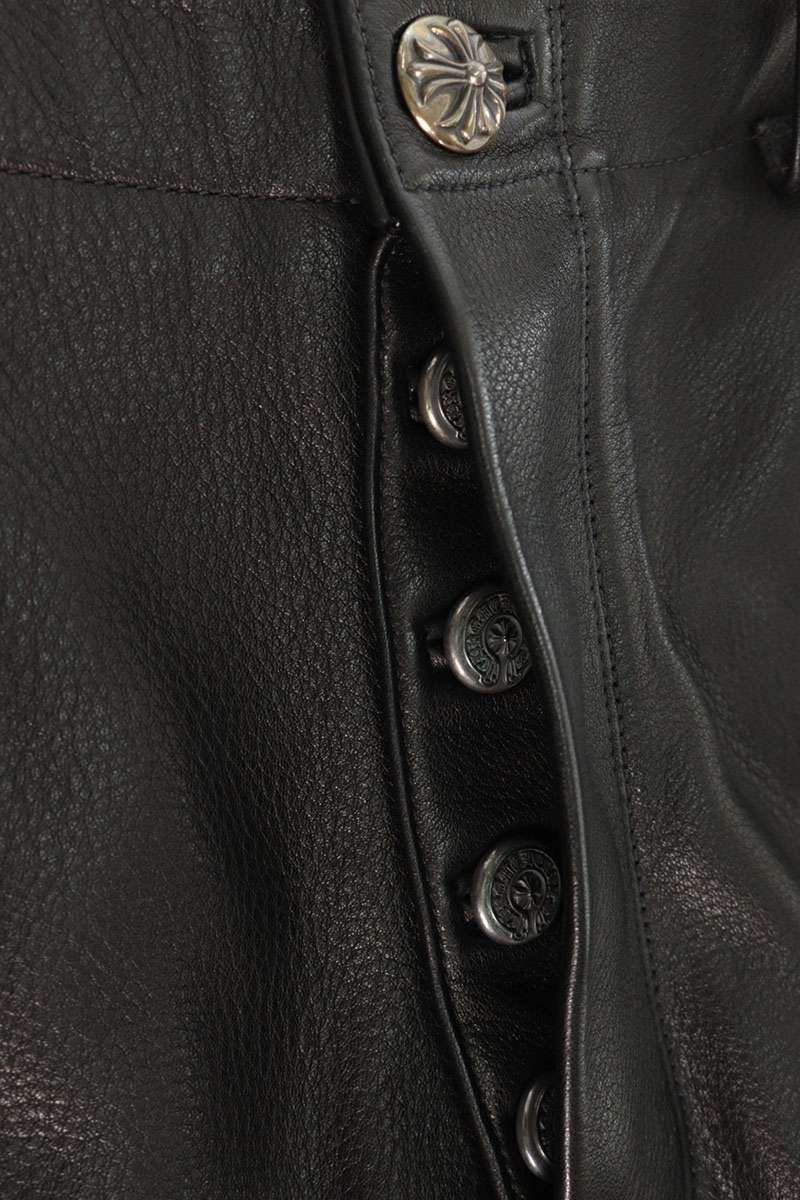 Chrome Hearts Devil Dog Lthr Cross Button Leather Long Pants — view 3