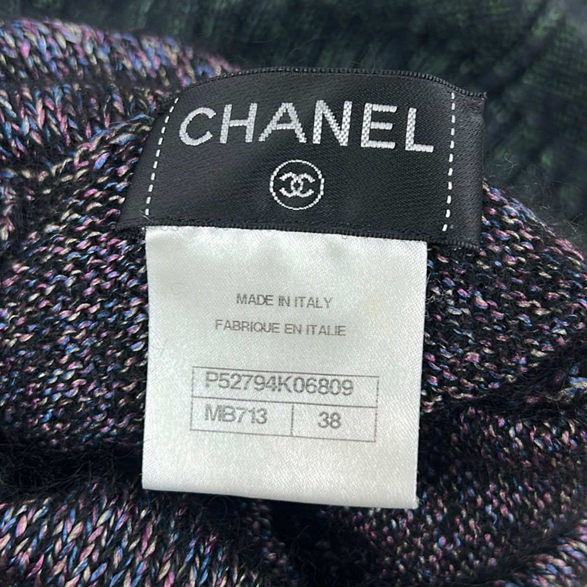 Chanel Long Sleeve Sweater M Dark Green Purple Multi — view 3