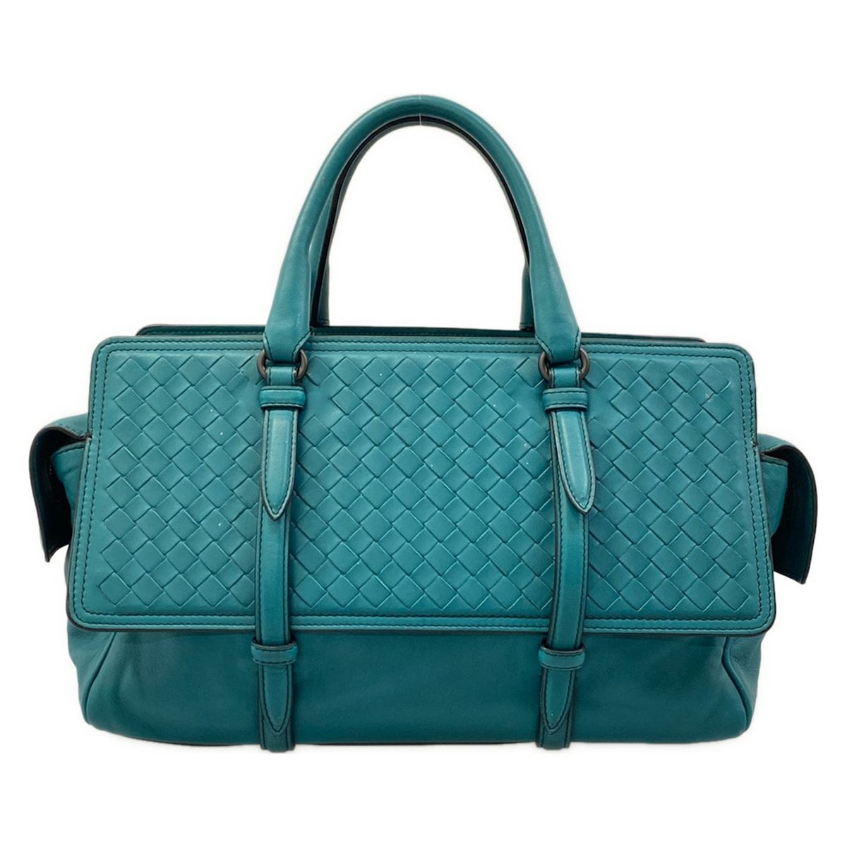 Bottega Veneta Handbag Intrecciato Blue Green Leather