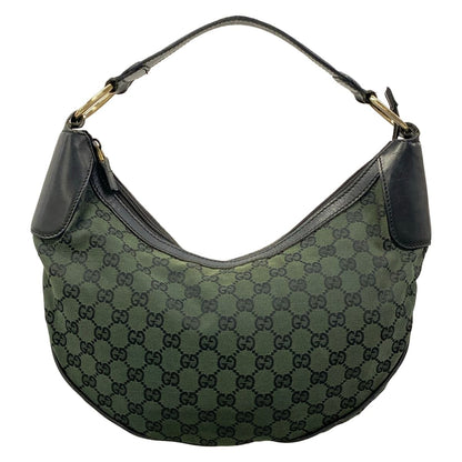 Gucci Handbag GG Pattern Green Black Leather