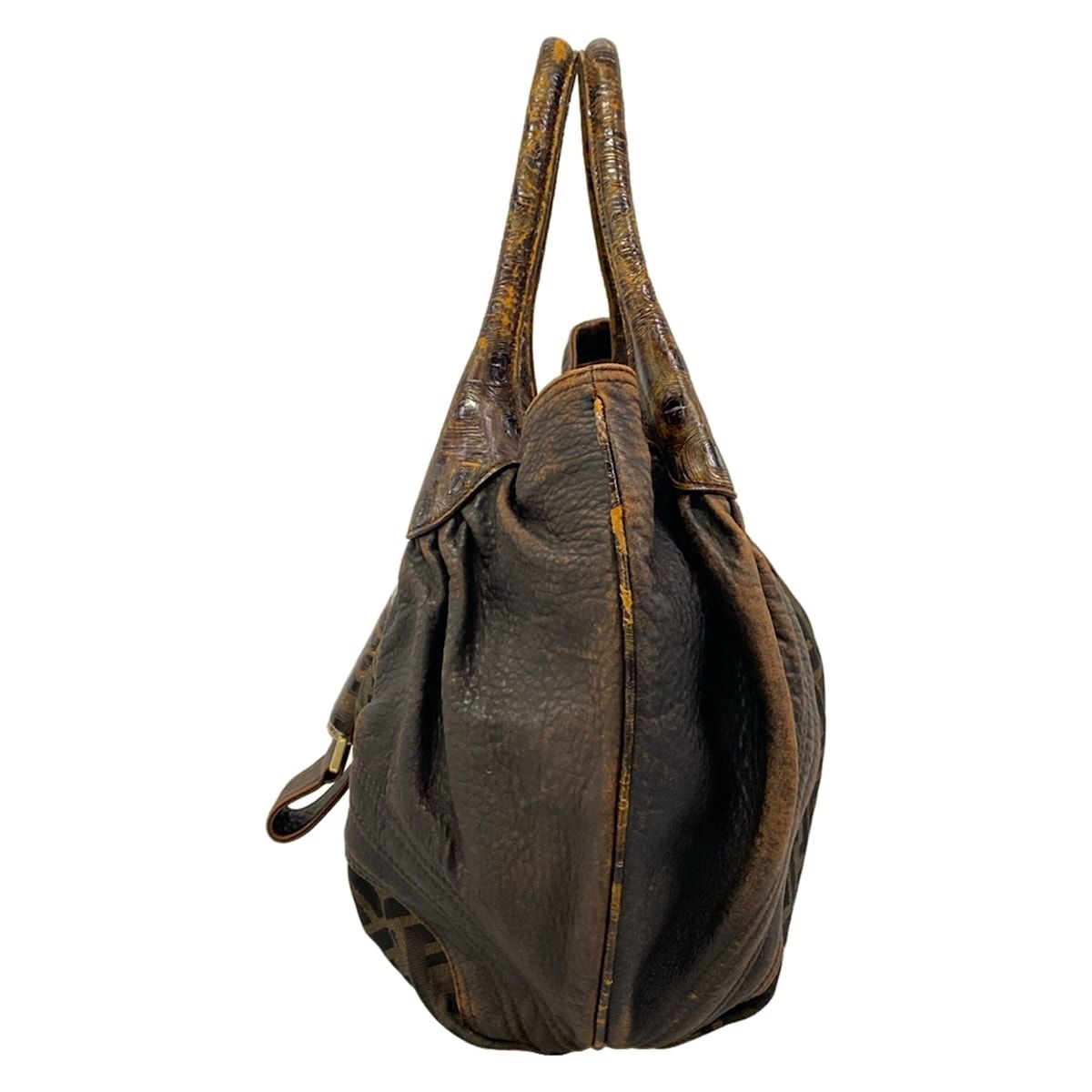 Fendi Handbag Spy Bag Brown Dark Embossed Leather — view 4