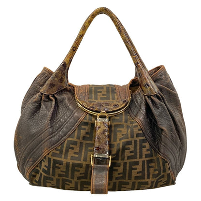 Fendi Handbag Spy Bag Brown Dark Embossed Leather