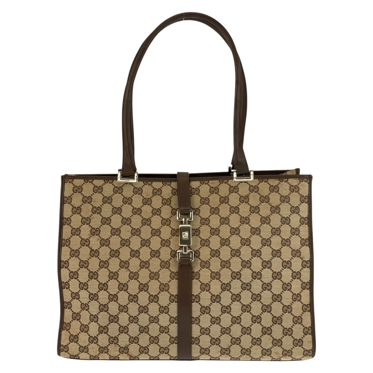 Gucci Jackie Brown Beige Silver GG Canvas Tote Bag