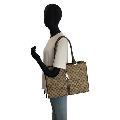 Gucci Jackie Brown Beige Silver GG Canvas Tote Bag — view 8