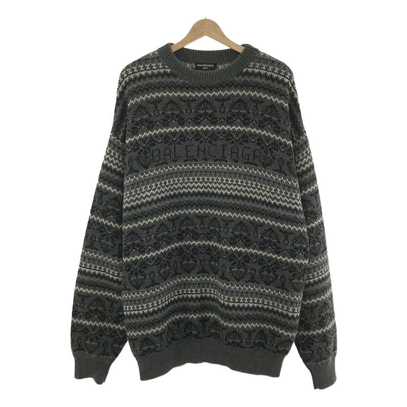 Balenciaga Fair Isle Over Wool Knit Pullover Black Sweater S