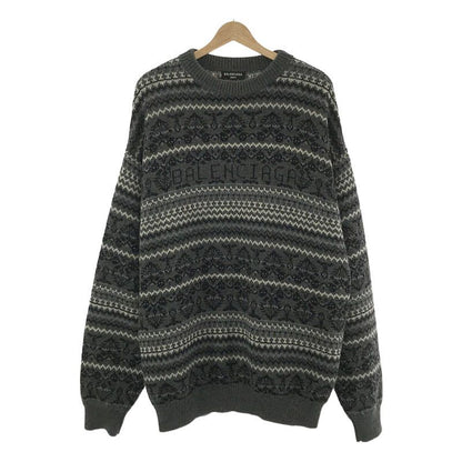 Balenciaga Fair Isle Over Wool Knit Pullover Black Sweater S