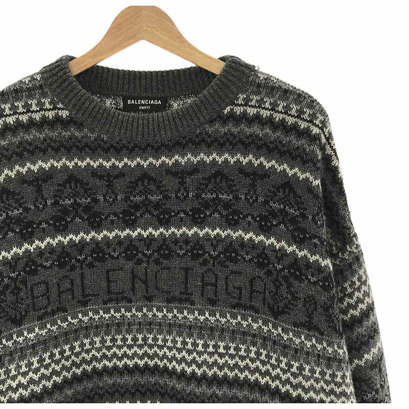 Balenciaga Fair Isle Over Wool Knit Pullover Black Sweater S — view 2