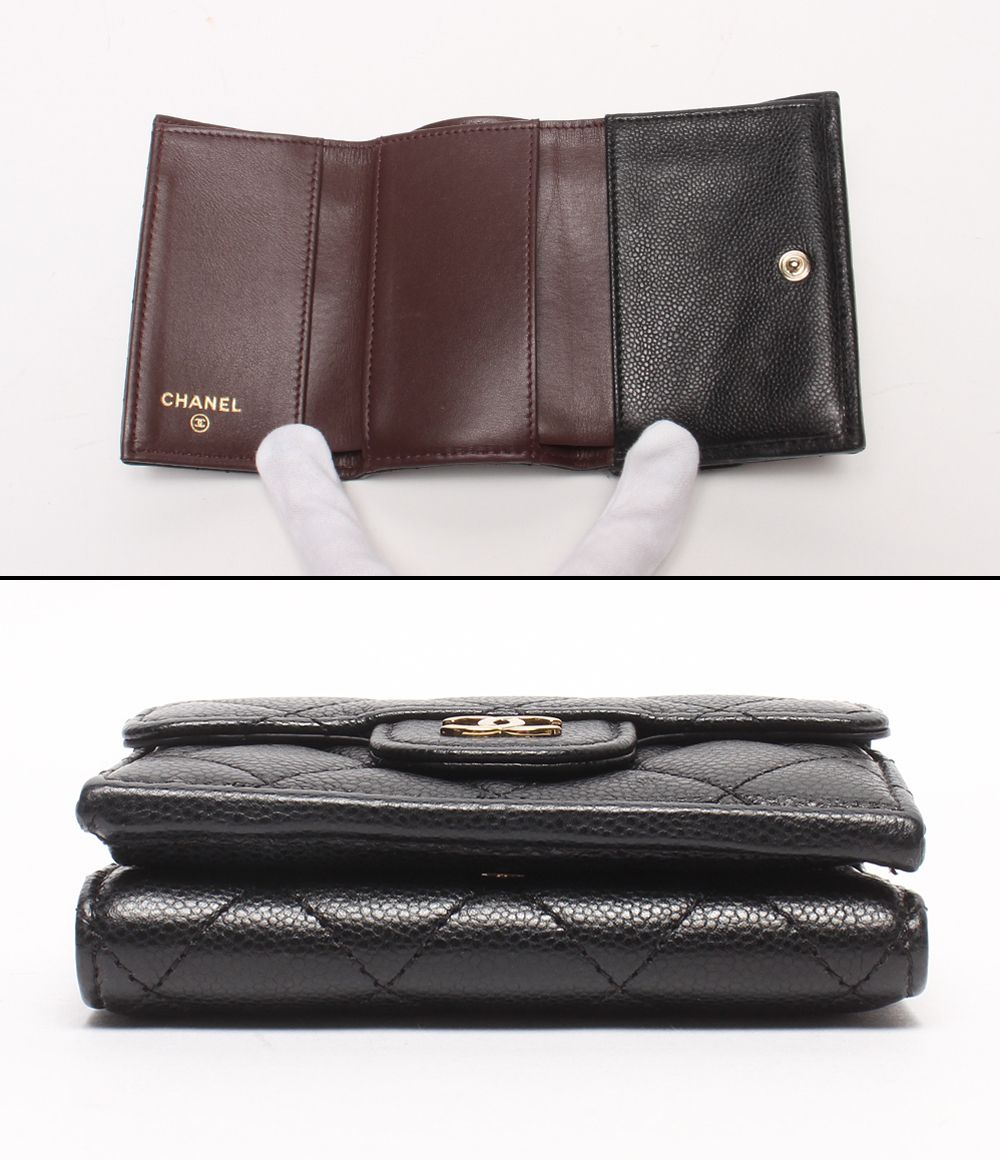 Chanel Trifold Wallet Gold Quilted Caviar Leather — view 4