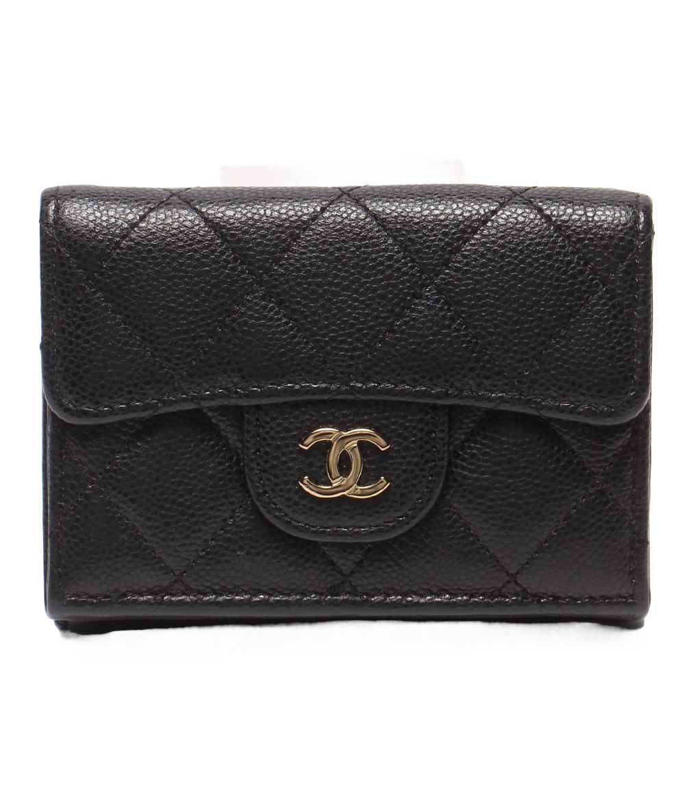Chanel Trifold Wallet Gold Quilted Caviar Leather