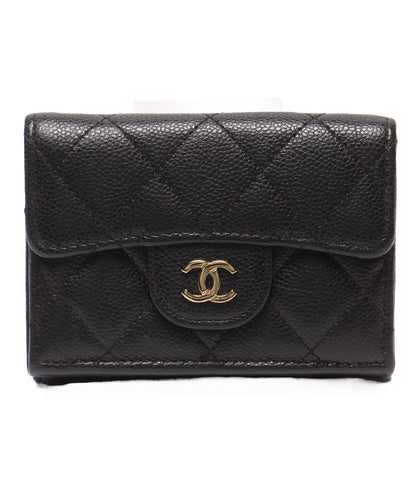 Chanel Trifold Wallet Gold Quilted Caviar Leather