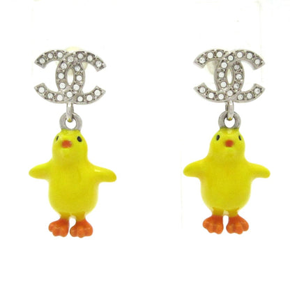 Chanel Earrings Silver Yellow Clear Chick CC Logo