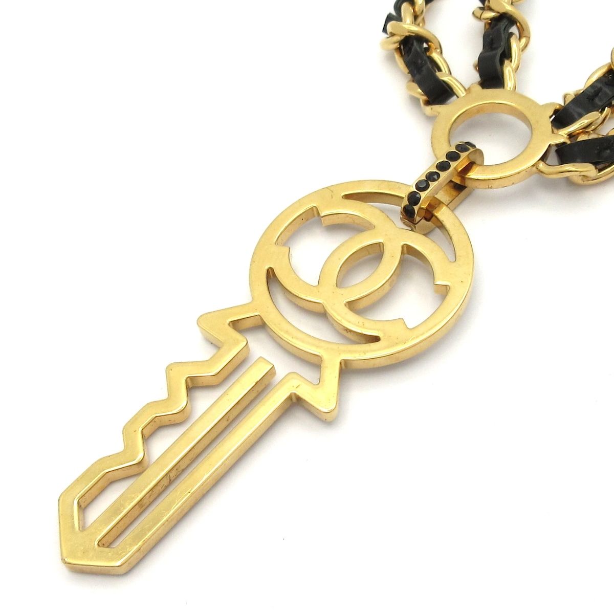 Chanel Necklace CC Logo Leather Gold Black Key — view 3
