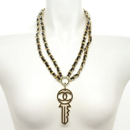Chanel Necklace CC Logo Leather Gold Black Key — view 2