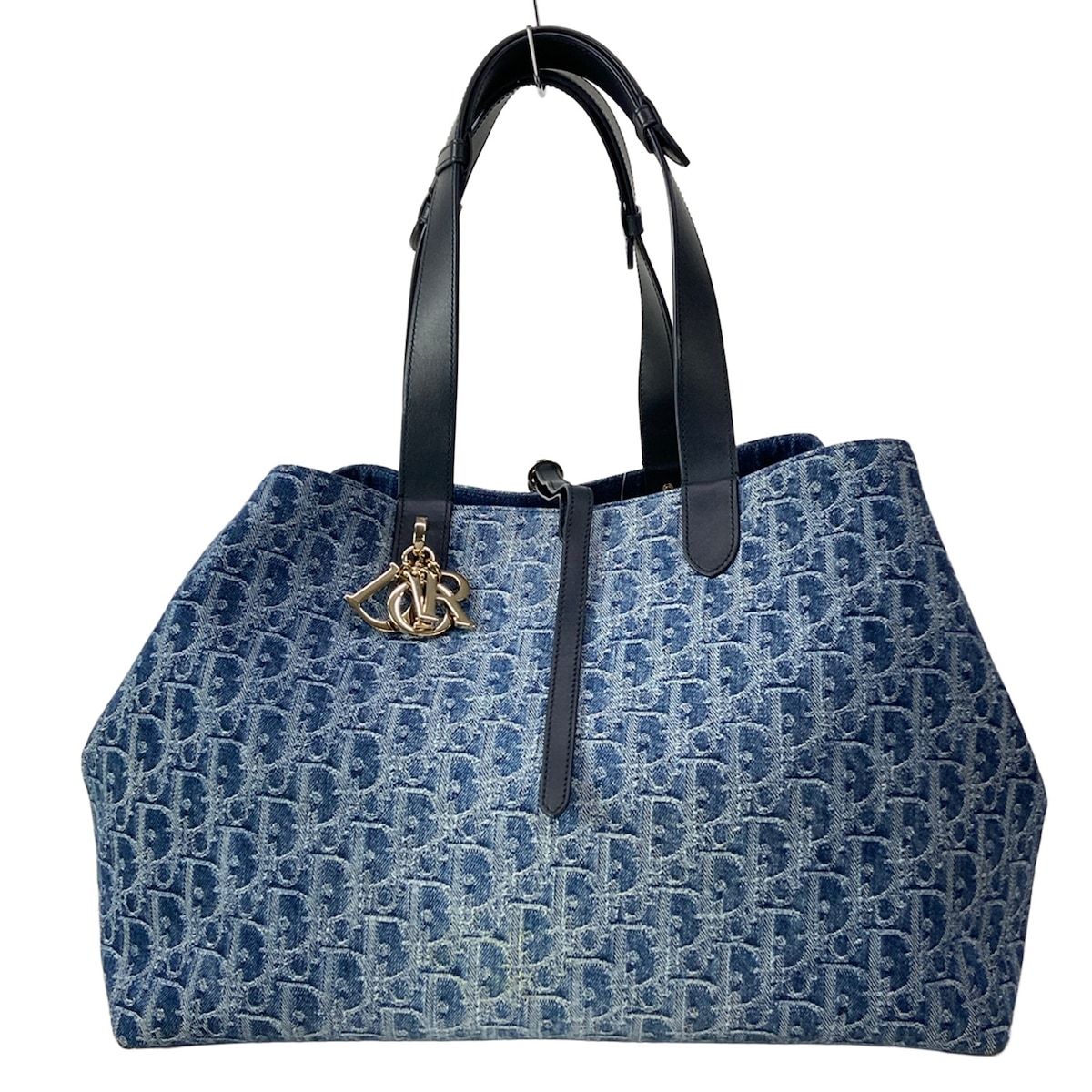 Dior Tote Bag Toujours Large Blue Dark Navy Denim Oblique Leather