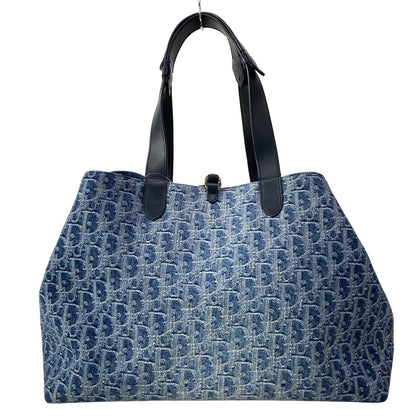 Dior Tote Bag Toujours Large Blue Dark Navy Denim Oblique Leather — view 3