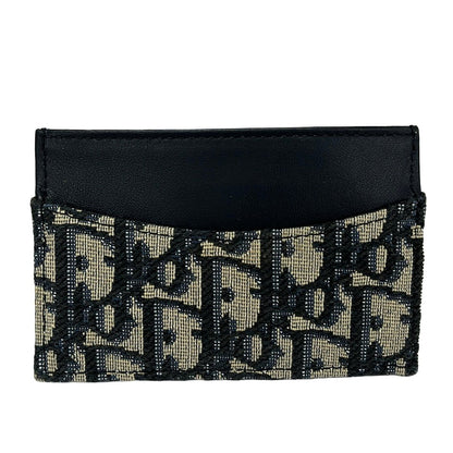 Dior Card Case Black Navy White Oblique Leather — view 2