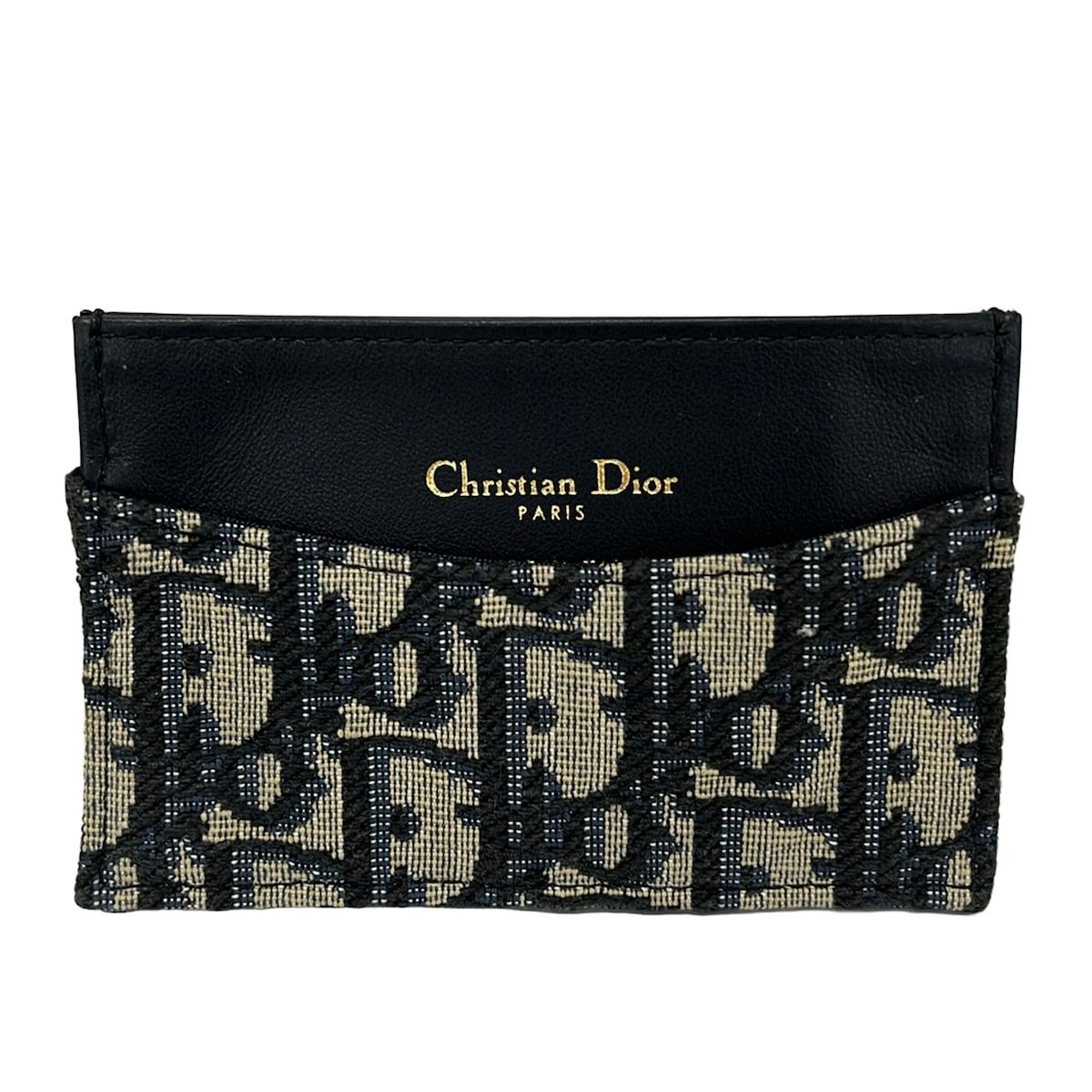 Dior Card Case Black Navy White Oblique Leather