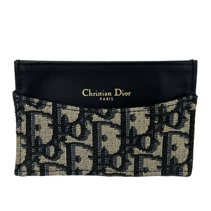 Dior Card Case Black Navy White Oblique Leather
