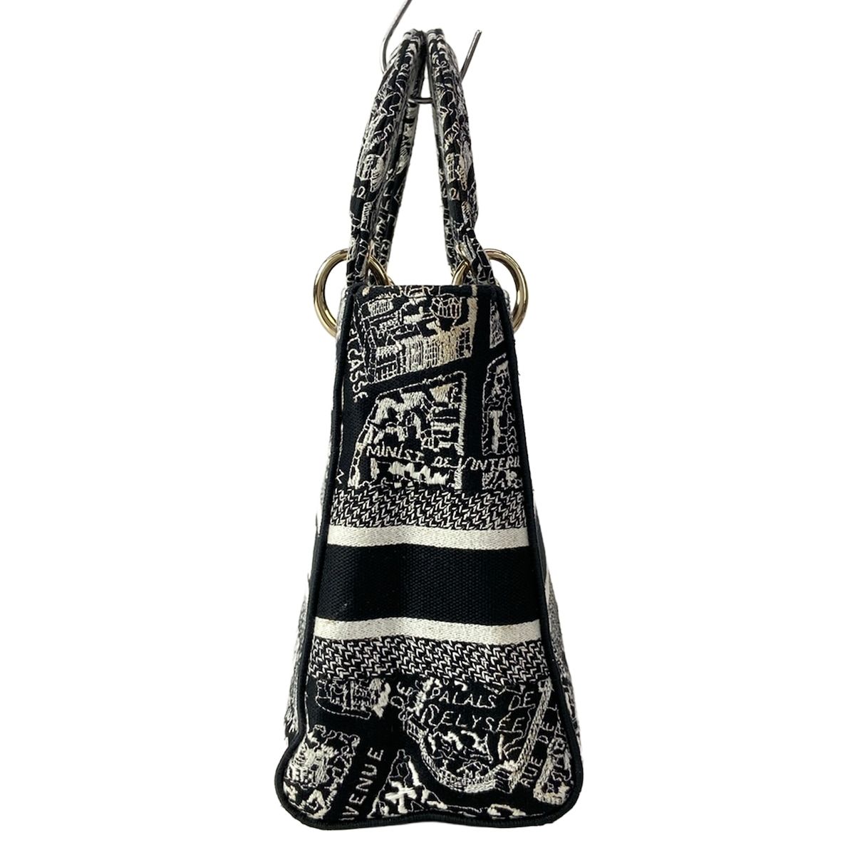 Dior Handbag Lady D-lite Medium Bag Black White Gold — view 4