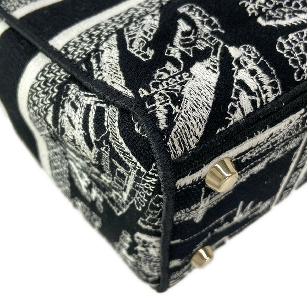 Dior Handbag Lady D-lite Medium Bag Black White Gold — view 7