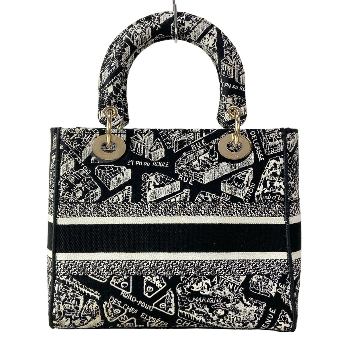 Dior Handbag Lady D-lite Medium Bag Black White Gold — view 3