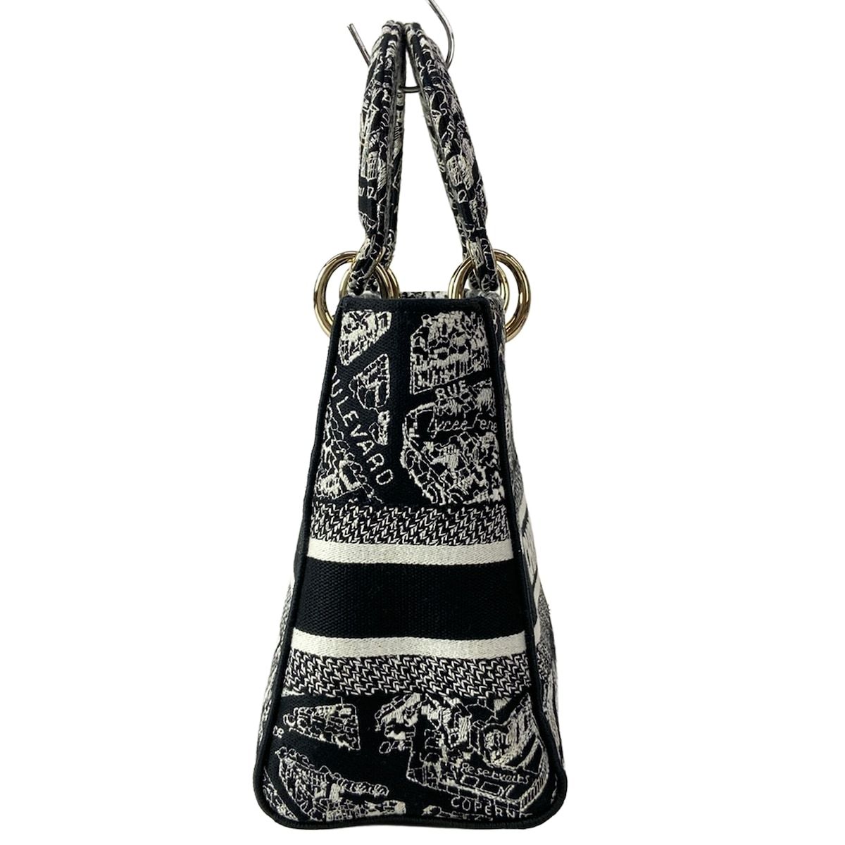 Dior Handbag Lady D-lite Medium Bag Black White Gold — view 2
