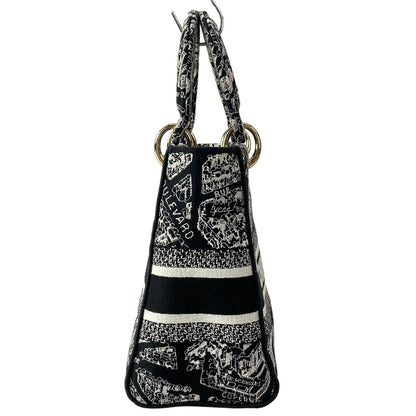 Dior Handbag Lady D-lite Medium Bag Black White Gold — view 2