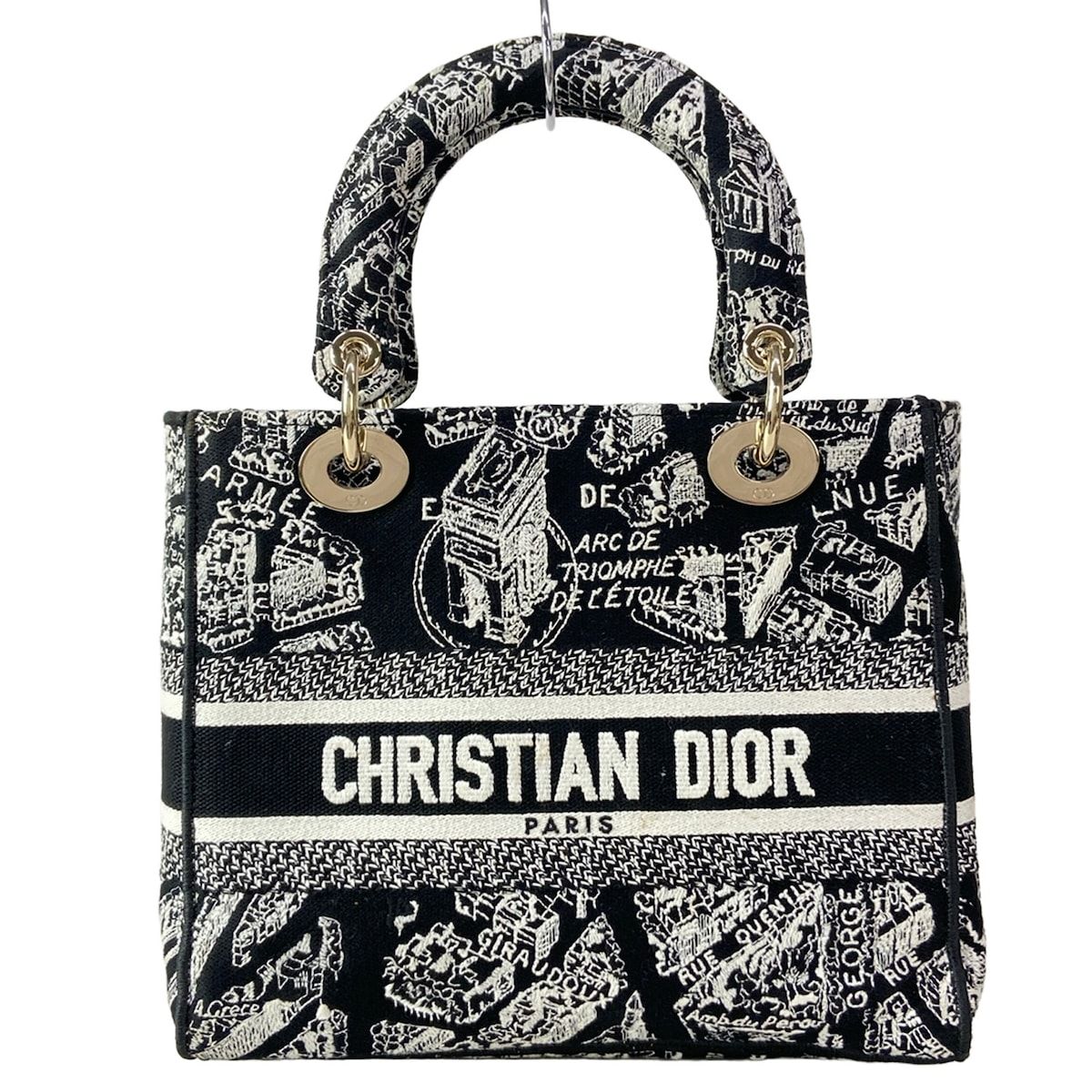 Dior Handbag Lady D-lite Medium Bag Black White Gold