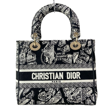 Dior Handbag Lady D-lite Medium Bag Black White Gold