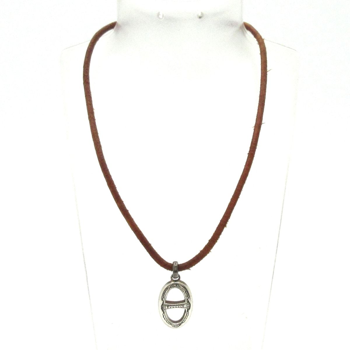Hermes Choker Touareg Leather Silver Brown Necklace — view 2