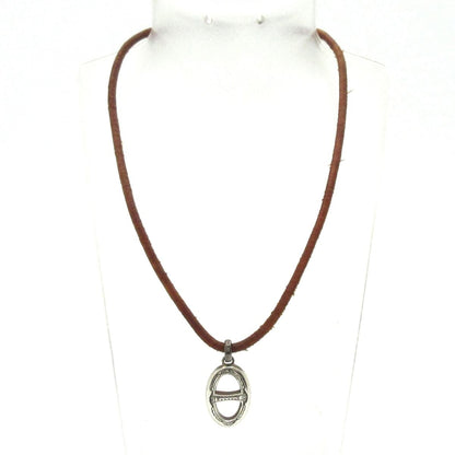 Hermes Choker Touareg Leather Silver Brown Necklace — view 2