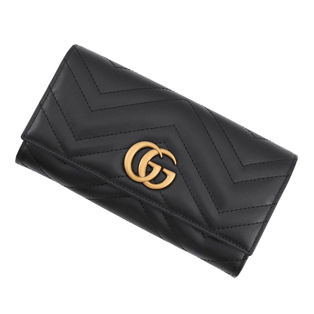 Gucci Wallet GG Marmont Double G Continental Leather Black