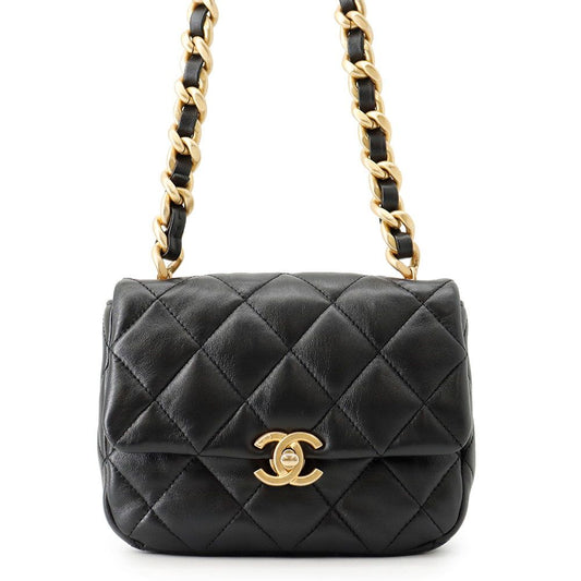 Chanel Chain Shoulder Bag Mini Quilted CC Logo Lambskin Black