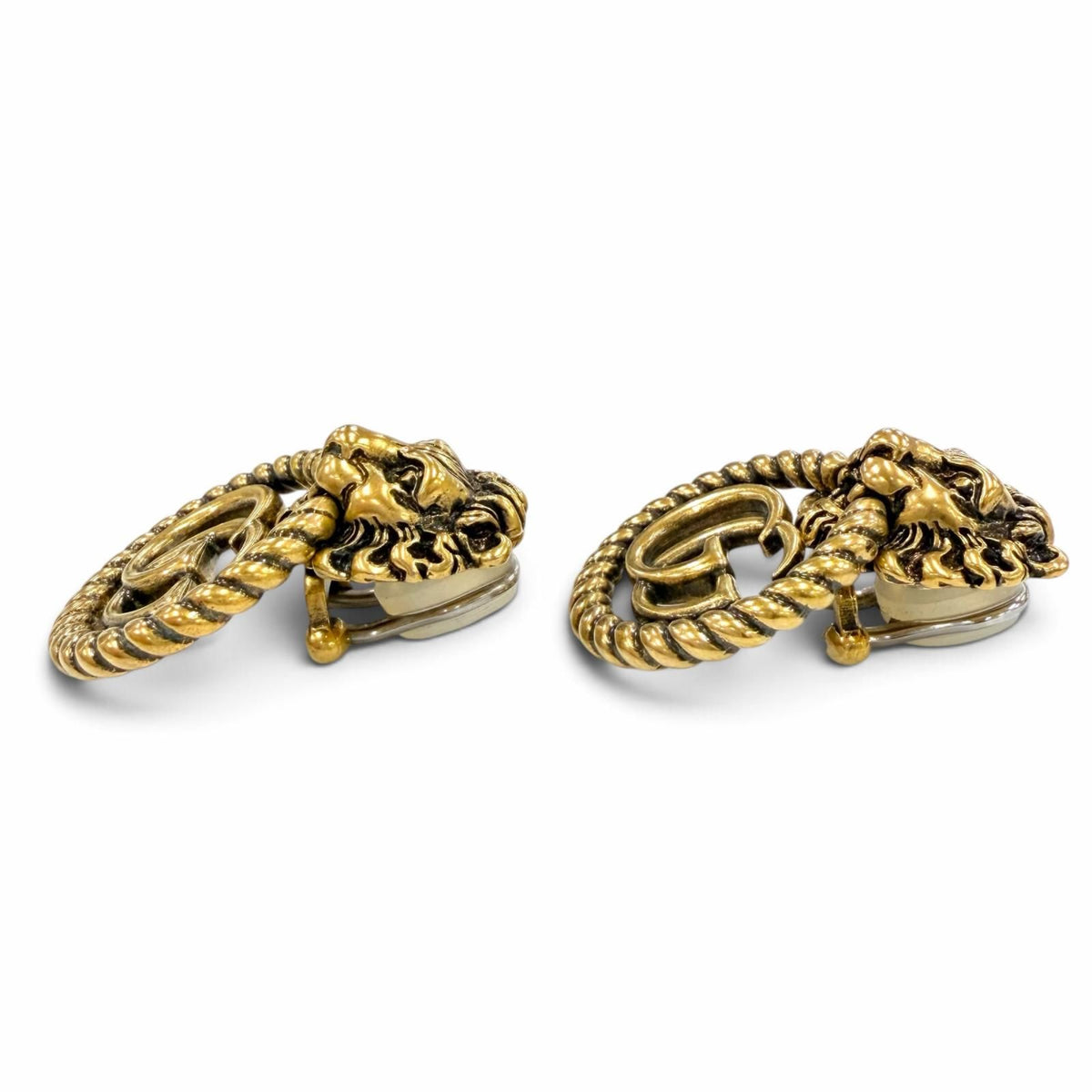 Gucci GG Marmont Lion Head Earrings Gold — view 3