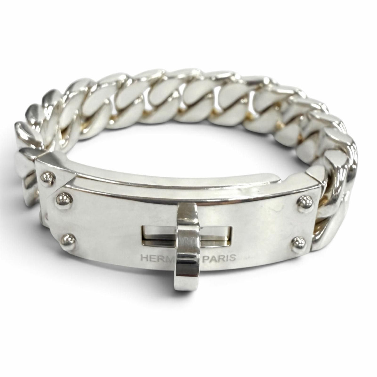 Hermes Kelly Gourmette GM Bracelet Silver