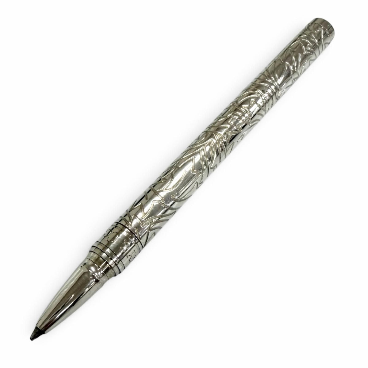Tiffany & Co 925 Sterling Silver Leaf Design Cap Type Ballpoint Pen Handwriting
