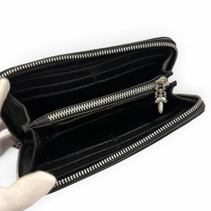 Chrome Hearts Rec F Zip Plain Leather 925 Scroll Label Long Wallet Black — view 5