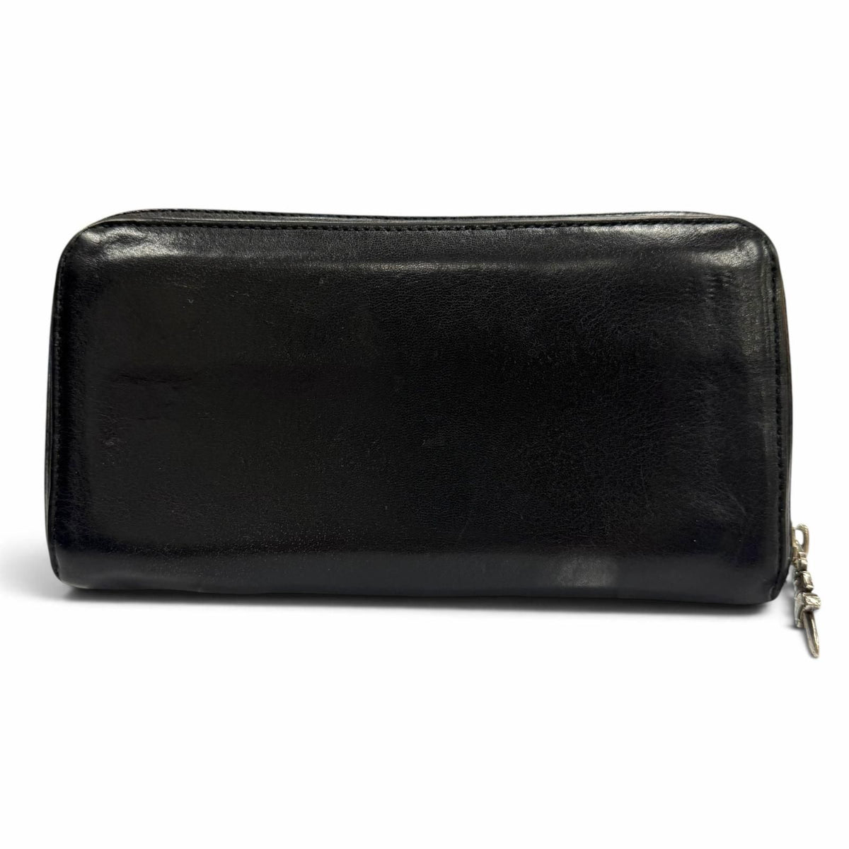 Chrome Hearts Rec F Zip Plain Leather 925 Scroll Label Long Wallet Black