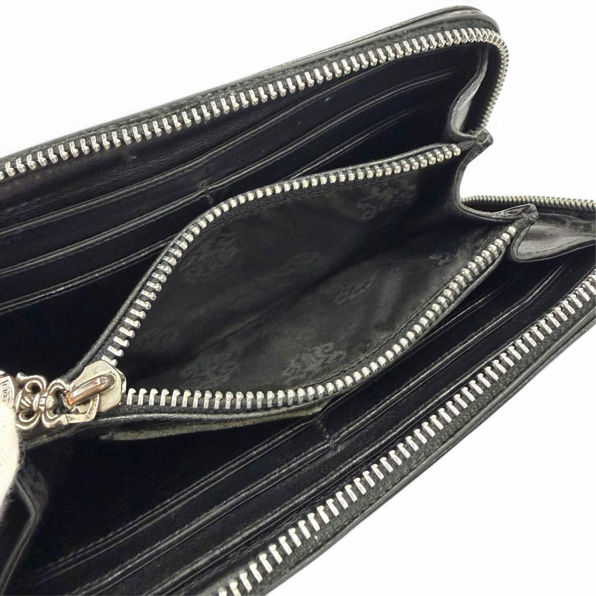 Chrome Hearts Rec F Zip Plain Leather 925 Scroll Label Long Wallet Black — view 6