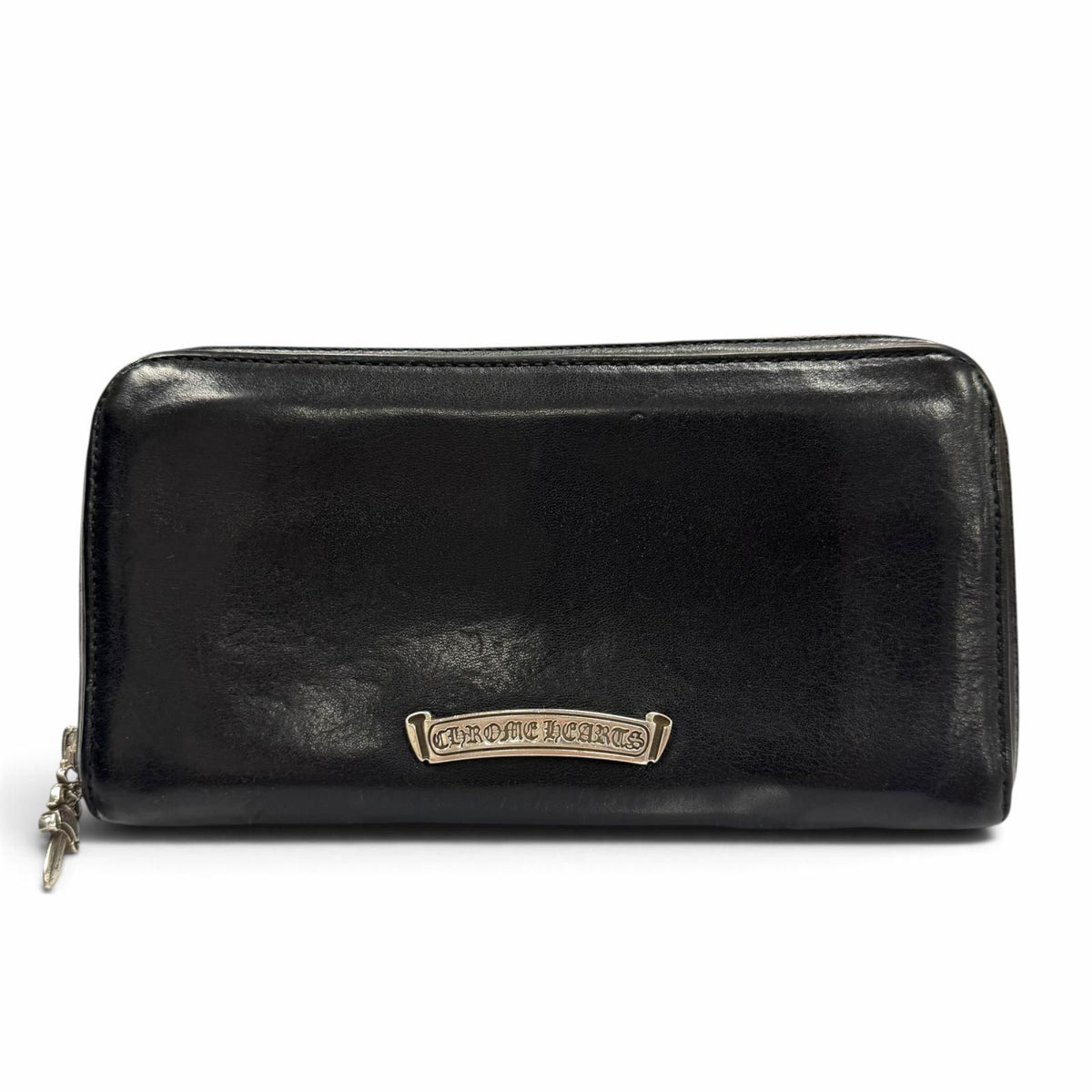 Chrome Hearts Rec F Zip Plain Leather 925 Scroll Label Long Wallet Black — view 2