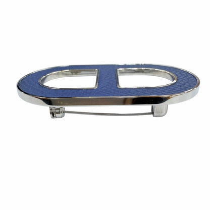 Hermes Chaine D'ancre Brooch Leather Metal Navy Silver — view 4
