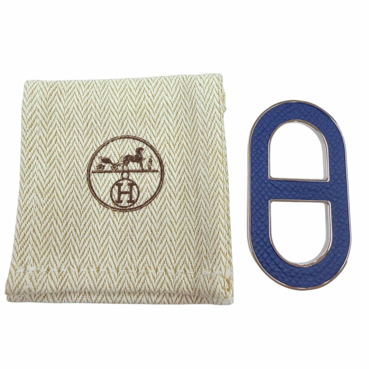 Hermes Chaine D'ancre Brooch Leather Metal Navy Silver — view 2
