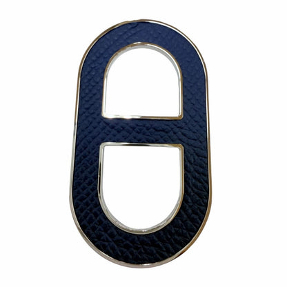 Hermes Chaine D'ancre Brooch Leather Metal Navy Silver