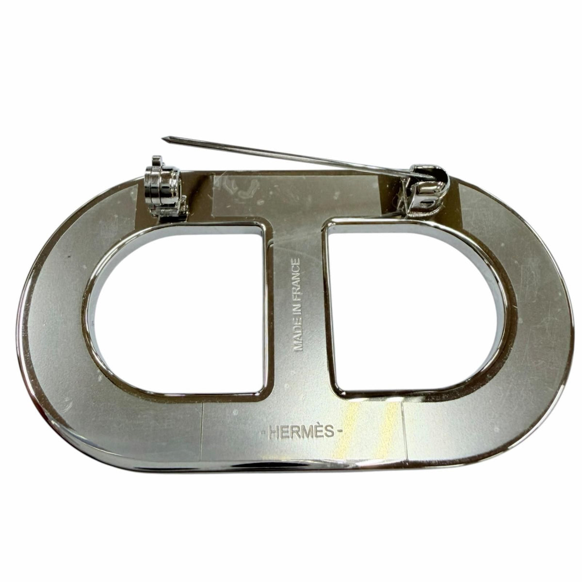 Hermes Chaine D'ancre Brooch Leather Metal Navy Silver — view 5