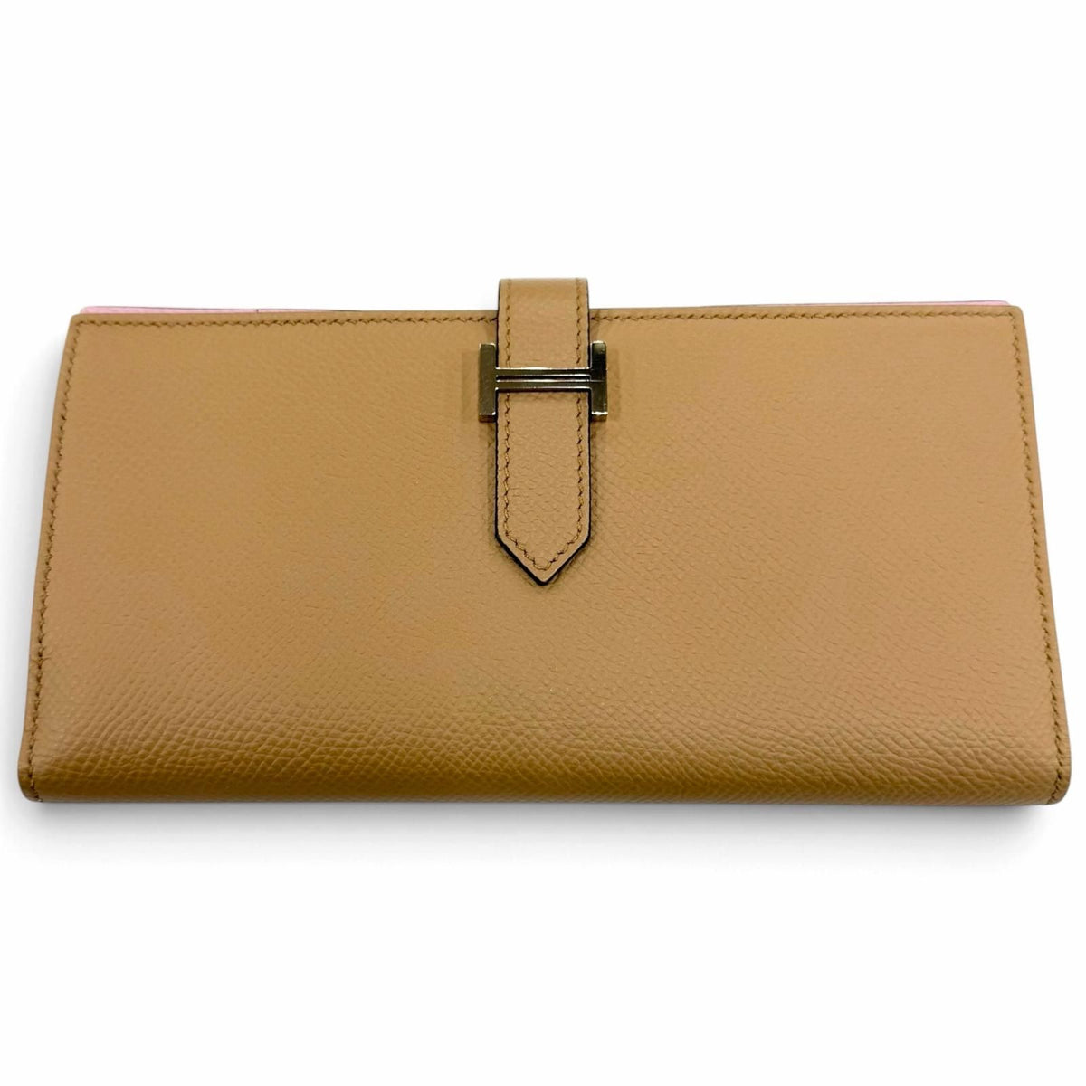 Hermes Bearn Soufflet Verso Veau Epsom Chai Mauve Sylvestre Silver Wallet