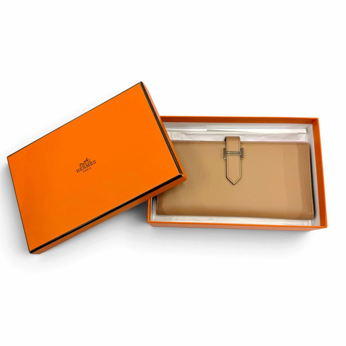 Hermes Bearn Soufflet Verso Veau Epsom Chai Mauve Sylvestre Silver Wallet — view 2