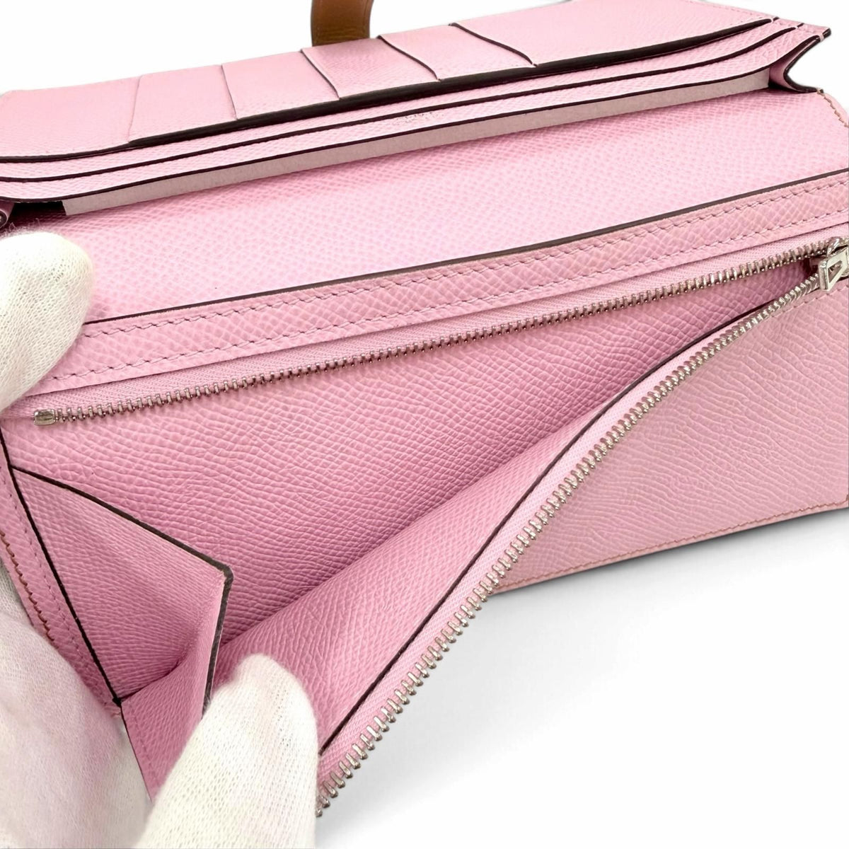 Hermes Bearn Soufflet Verso Veau Epsom Chai Mauve Sylvestre Silver Wallet — view 7